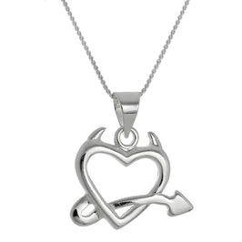 Grand collier pendentif cœur du diable en argent sterling de 40 à 55 cm