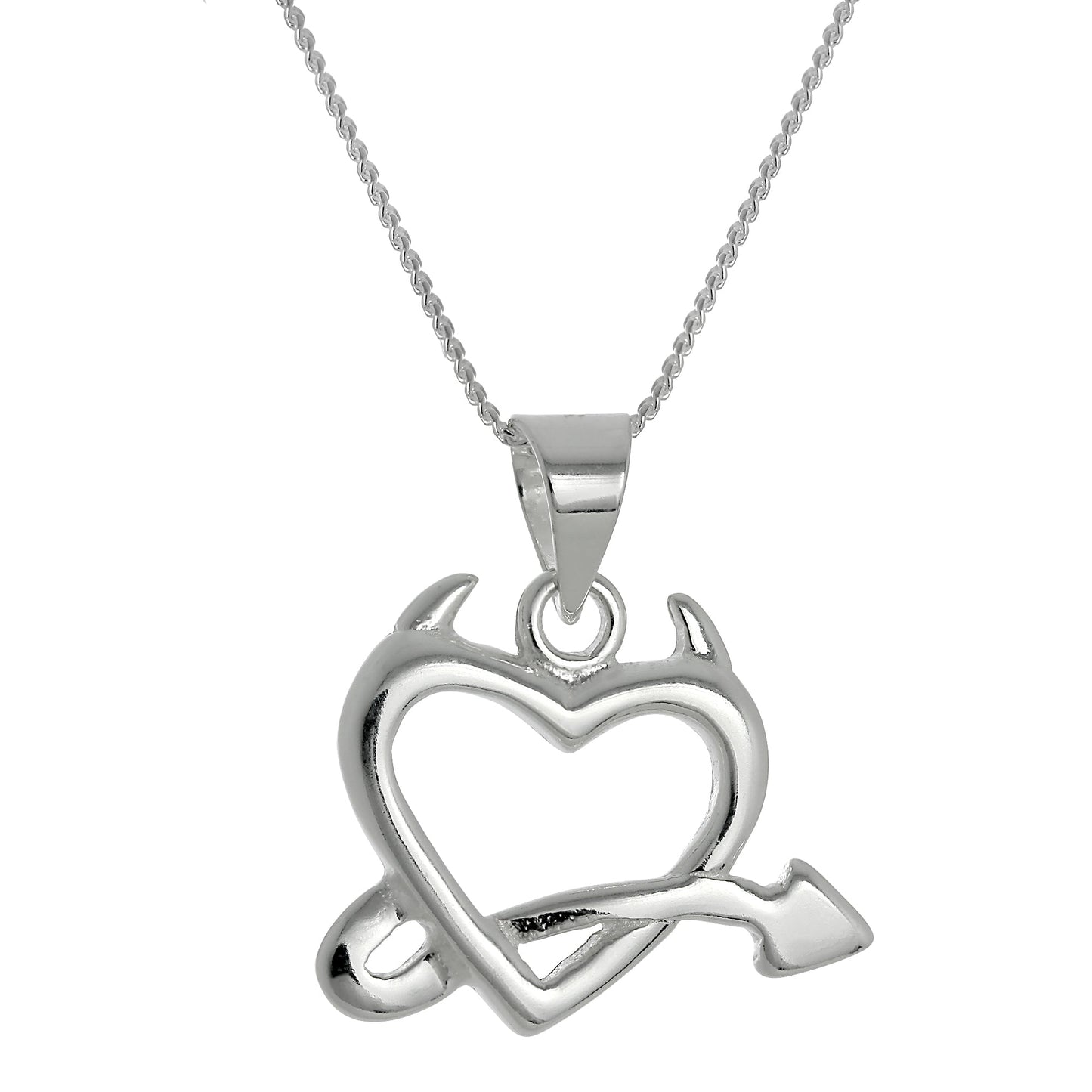 Grand collier pendentif cœur du diable en argent sterling de 40 à 55 cm