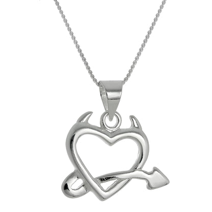 Grand collier pendentif cœur du diable en argent sterling de 40 à 55 cm