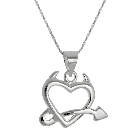 Grand collier pendentif cœur du diable en argent sterling de 40 à 55 cm