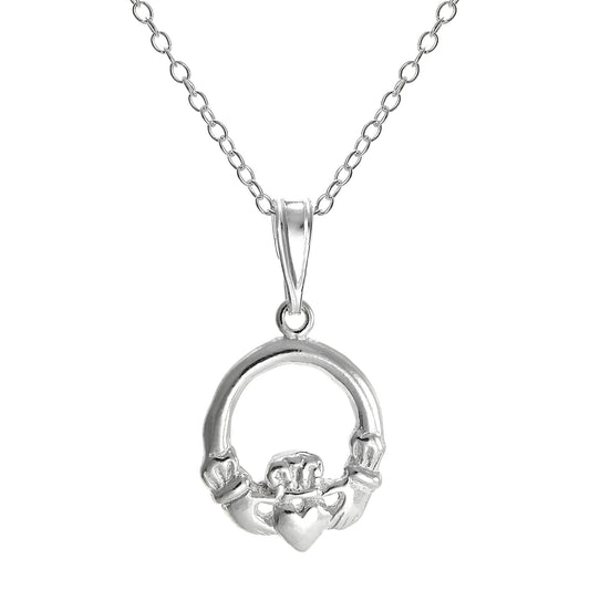 Collier avec pendentif Claddagh rond en argent sterling sur chaîne de 45 cm
