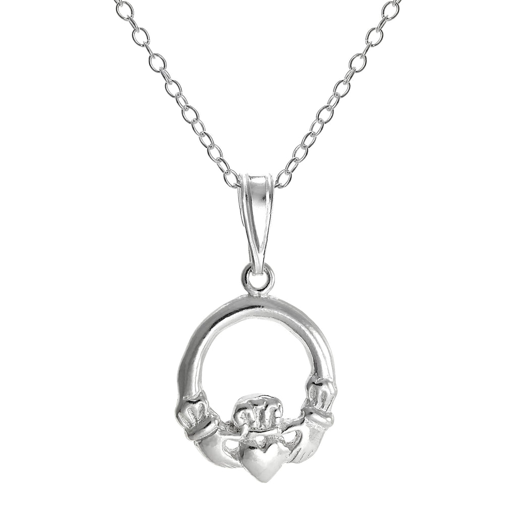 Collier avec pendentif Claddagh rond en argent sterling sur chaîne de 45 cm