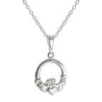 Collier avec pendentif Claddagh rond en argent sterling sur chaîne de 45 cm