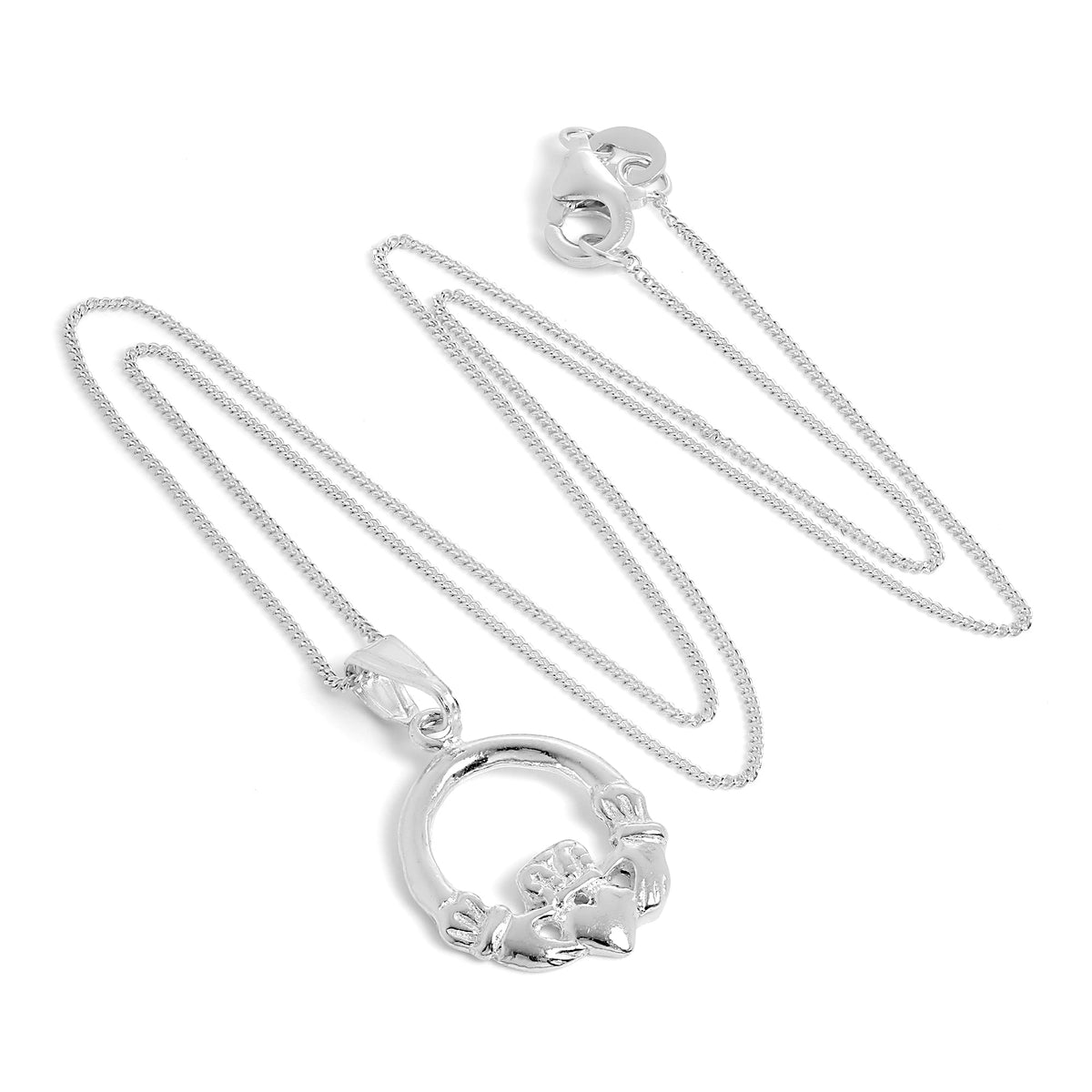 Collier avec pendentif Claddagh rond en argent sterling sur chaîne de 45 cm