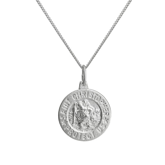 Collier avec pendentif médaille Saint-Christophe en argent sterling mat, 40 à 55 cm