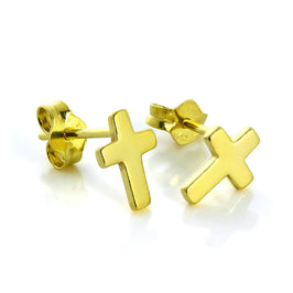 Petites boucles d'oreilles à tige en argent sterling plaqué or avec croix