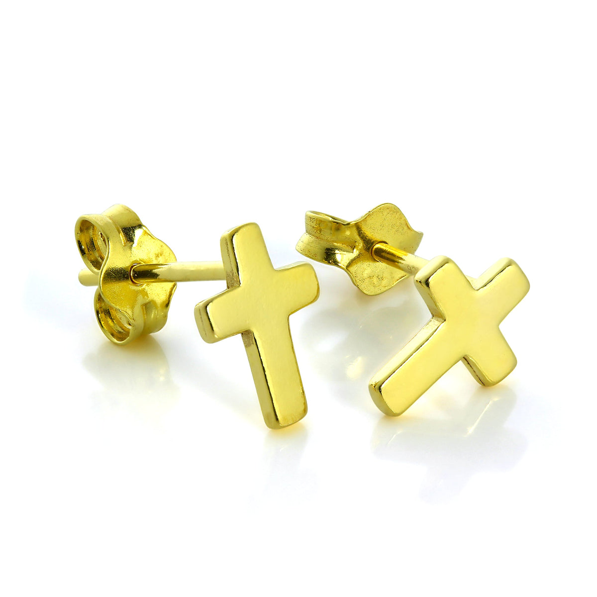 Petites boucles d'oreilles à tige en argent sterling plaqué or avec croix