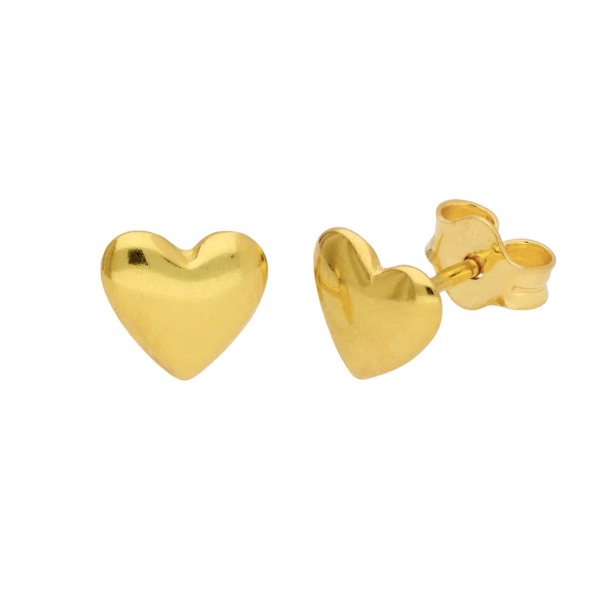 Boucles d'oreilles à tige en argent sterling plaqué or en forme de cœur