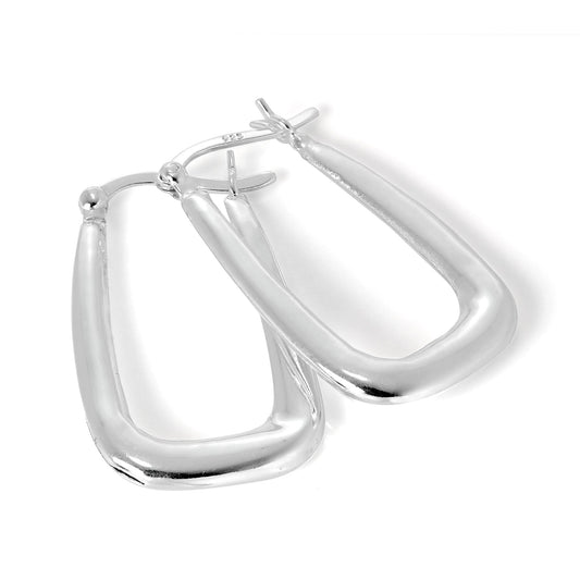 Boucles d'oreilles créoles allongées carrées en argent sterling de 16 mm