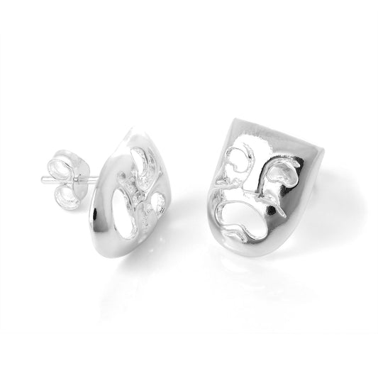 Boucles d'oreilles à tige en argent sterling avec masques de tragédie et de comédie