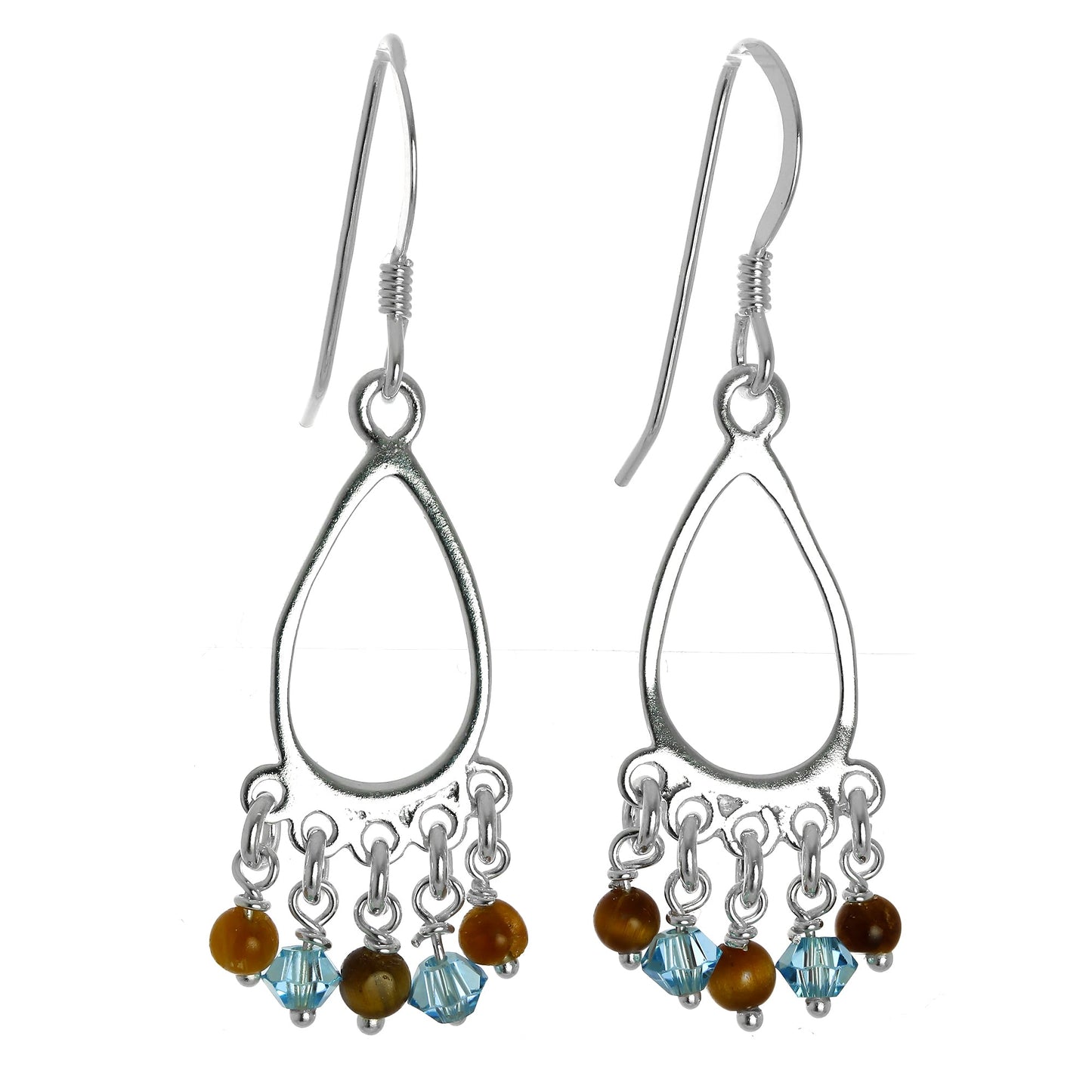 Boucles d'oreilles pendantes chandelier en argent sterling et pierres œil de tigre
