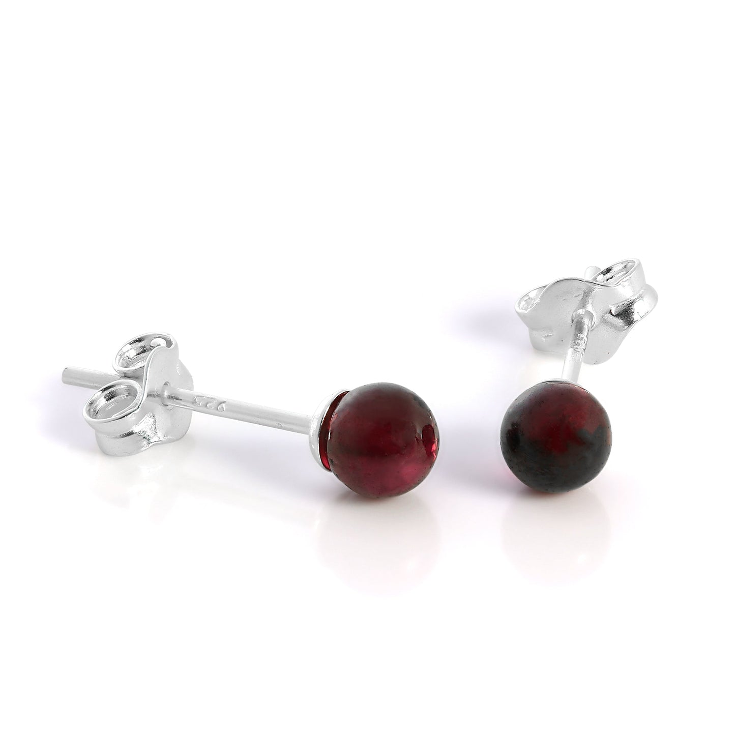 Boucles d'oreilles à tige en argent sterling et pierre de grenat de 4 mm