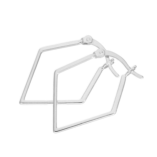 Boucles d'oreilles créoles ouvertes en argent sterling en forme de diamant
