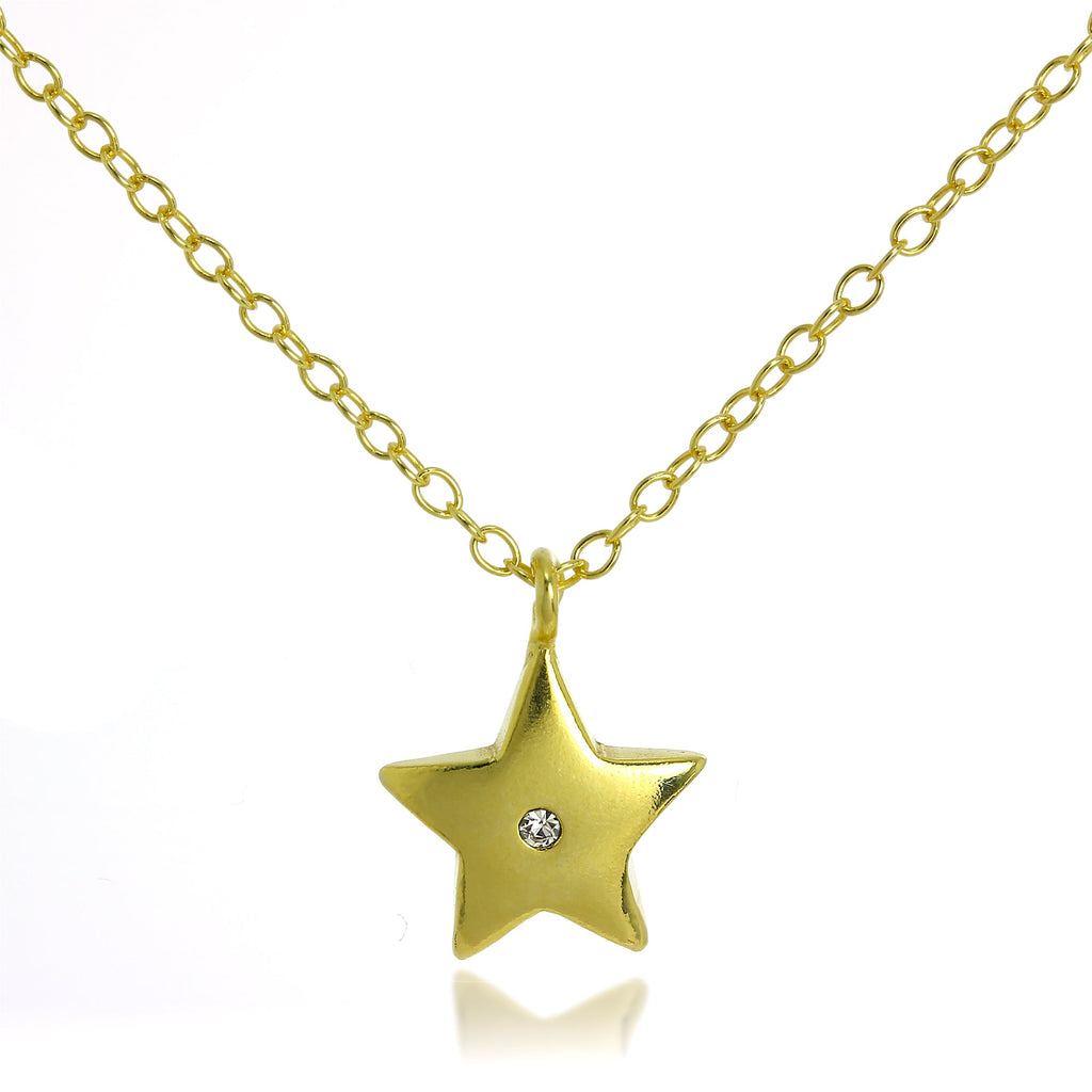 Collier avec pendentif étoile en argent sterling plaqué or et cristal CZ sur chaîne de 45 cm