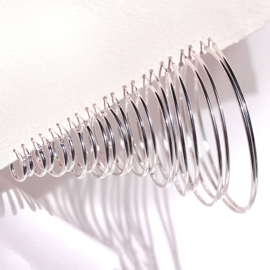 Boucles d'oreilles créoles en argent sterling de 2 mm, 12 mm - 80 mm