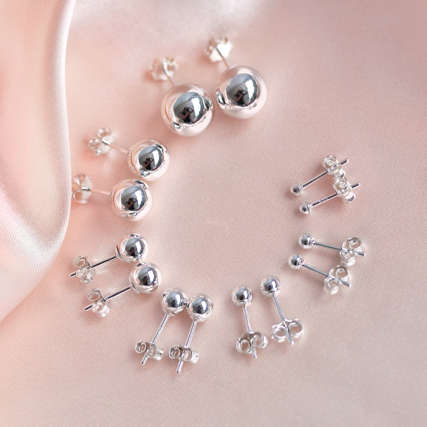 Boucles d'oreilles à tige en argent sterling avec boules enrobées de 2 mm à 12 mm