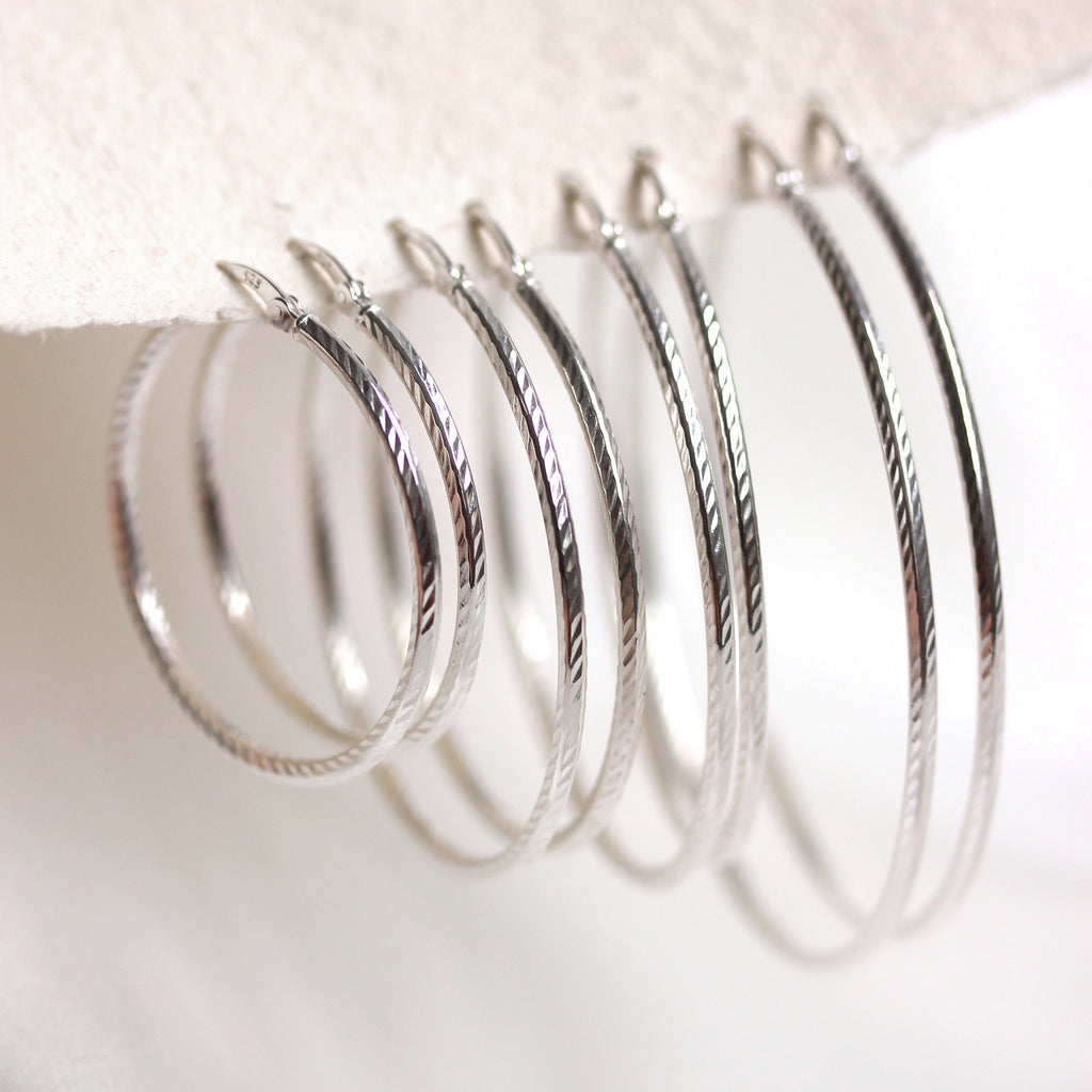 Boucles d'oreilles créoles torsadées en argent sterling, tube de 2 mm, taille diamant, 35 mm - 60 mm