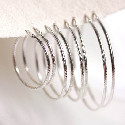 Boucles d'oreilles créoles torsadées en argent sterling, tube de 2 mm, taille diamant, 35 mm - 60 mm