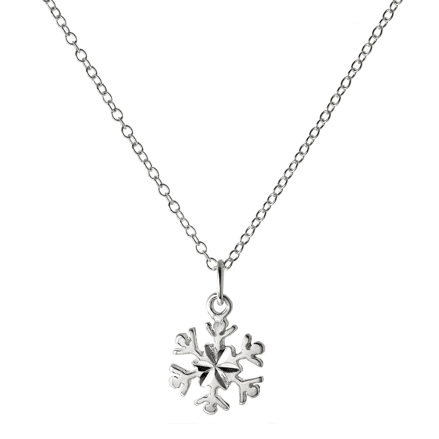 Collier flocon de neige en argent sterling de 45 cm, taille diamant