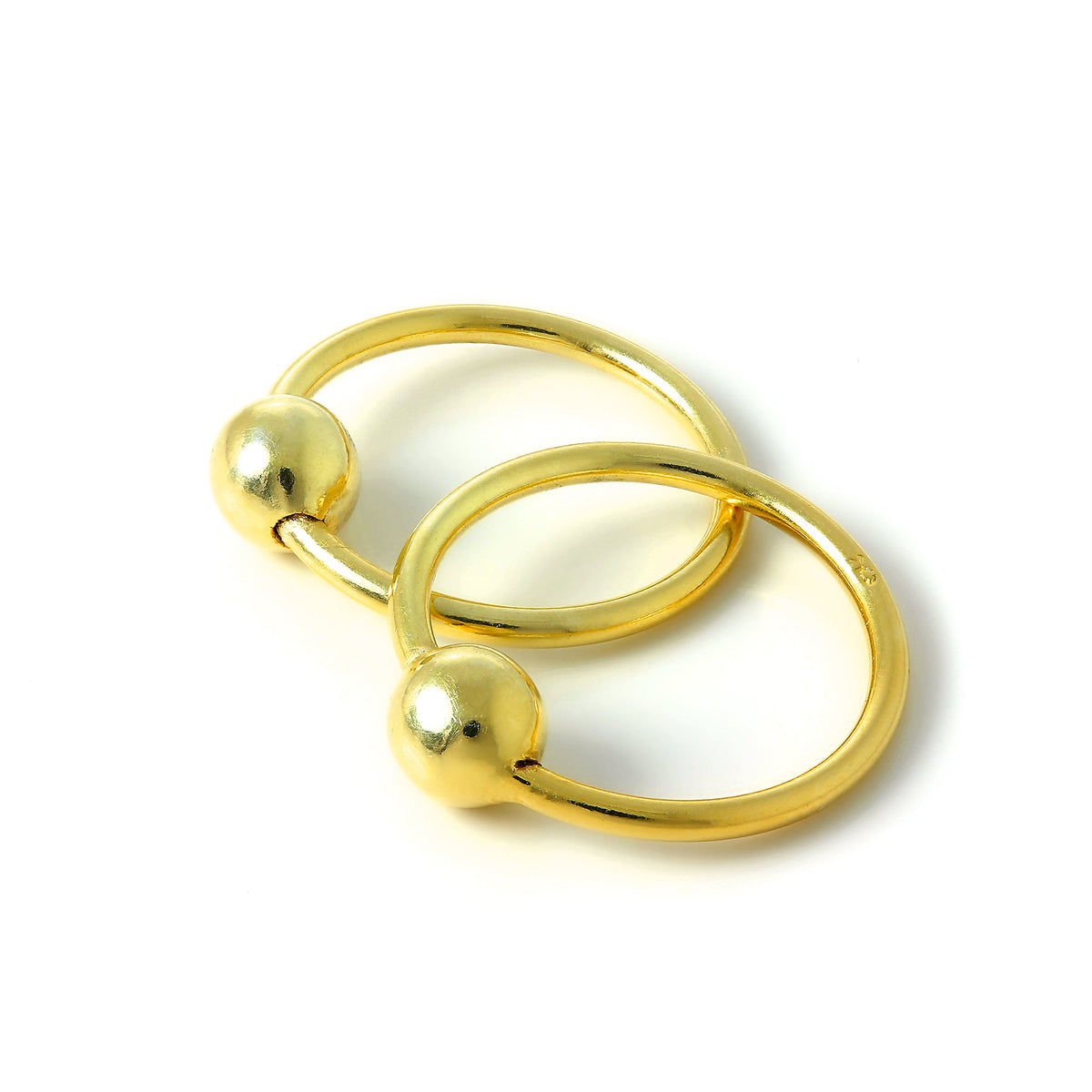 Boucles d'oreilles créoles dormeuses en argent sterling plaqué or de 15 mm avec perles de 4 mm