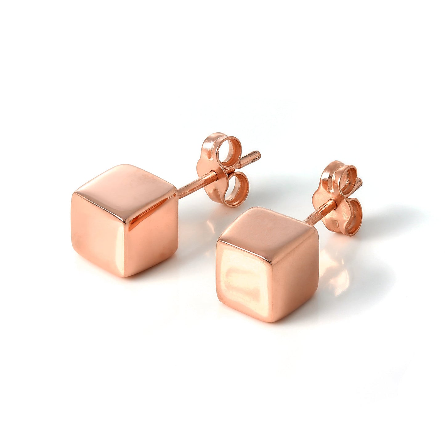 Boucles d'oreilles à tige en argent sterling plaqué or rose, forme cube carré de 6 mm