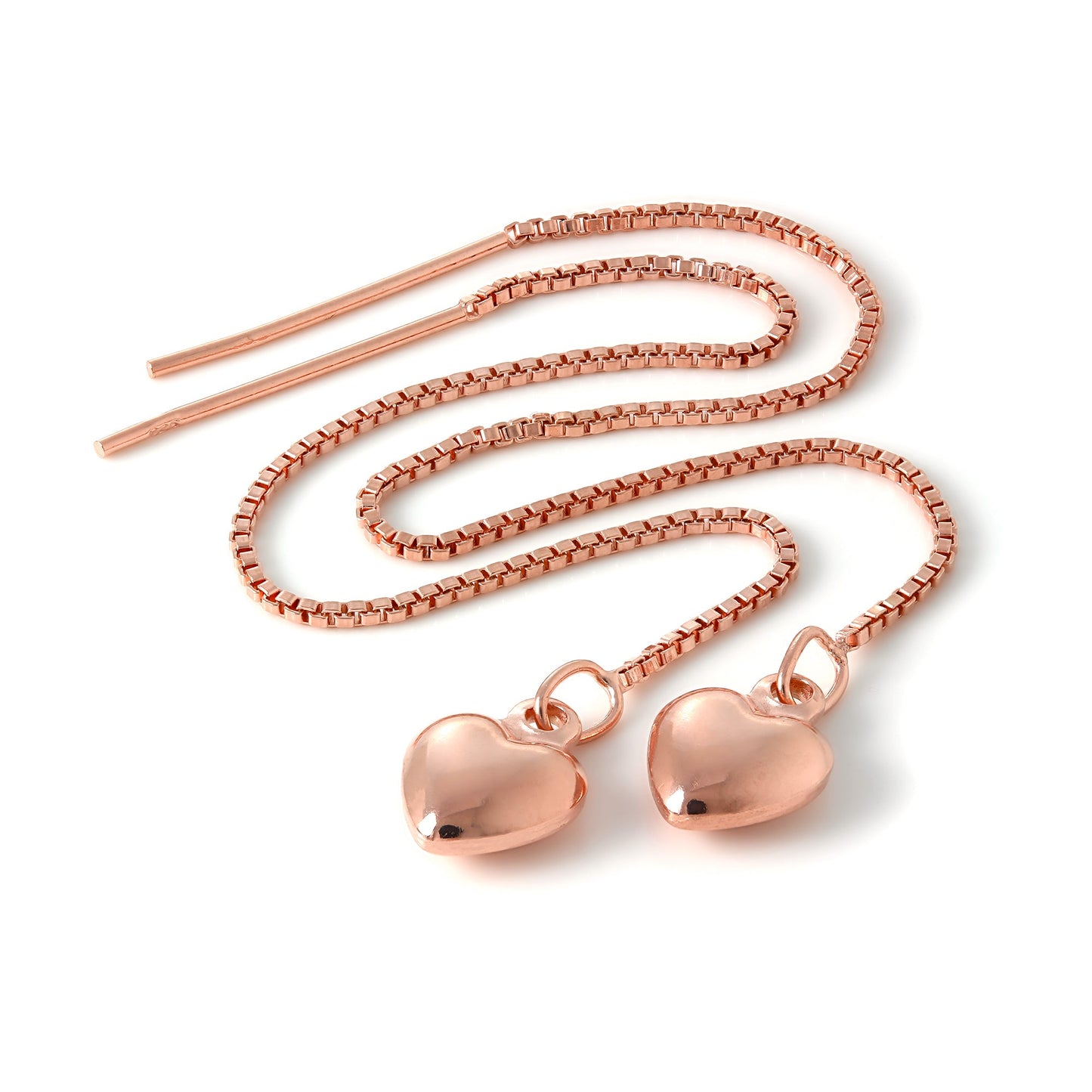 Boucles d'oreilles à enfiler en argent sterling plaqué or rose en forme de cœur gonflé