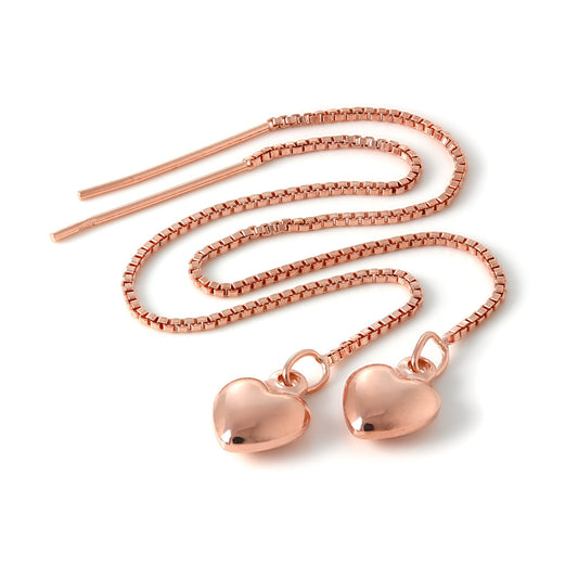 Boucles d'oreilles à enfiler en argent sterling plaqué or rose en forme de cœur gonflé