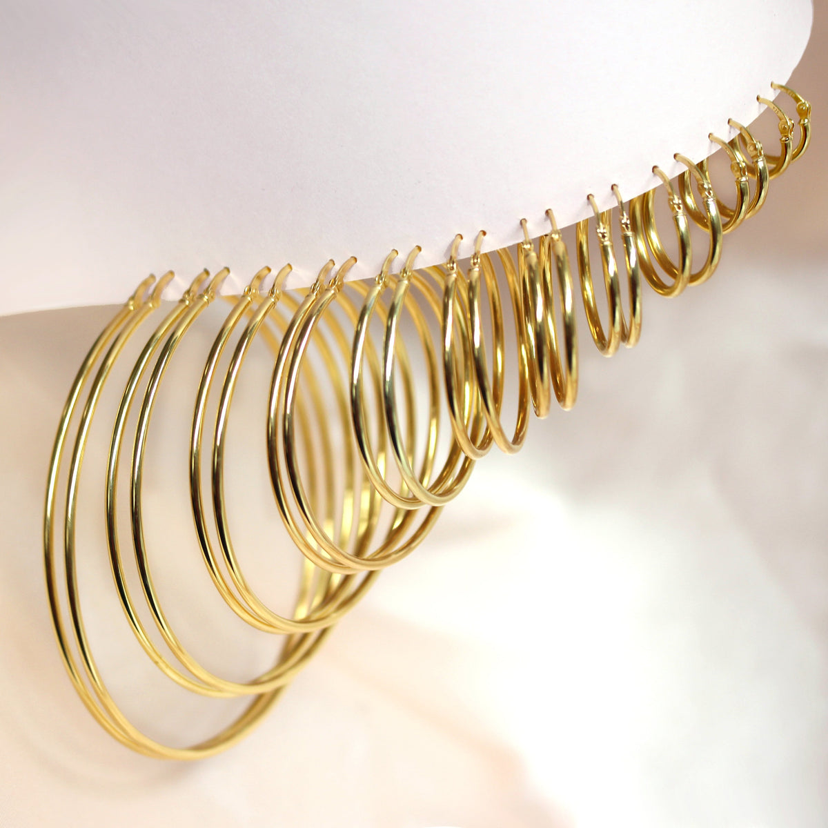 Boucles d'oreilles créoles en argent sterling plaqué or de 2 mm (12 mm à 80 mm)