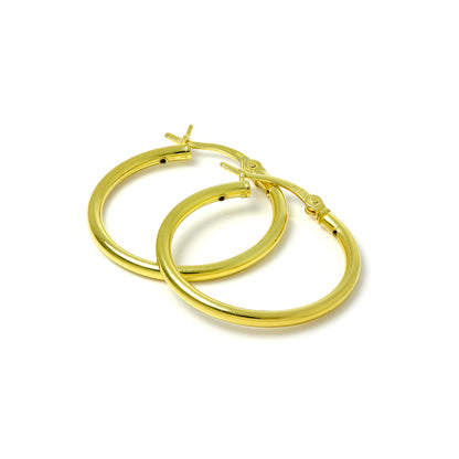 Boucles d'oreilles créoles en argent sterling plaqué or de 2 mm (12 mm à 80 mm)