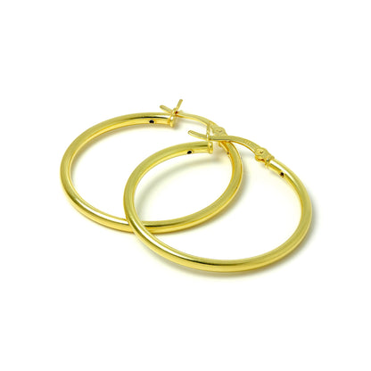 Boucles d'oreilles créoles en argent sterling plaqué or de 2 mm (12 mm à 80 mm)