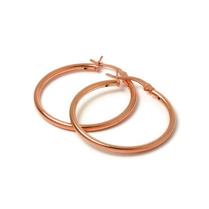 Boucles d'oreilles créoles en argent sterling plaqué or rose de 2 mm (12 mm à 70 mm)
