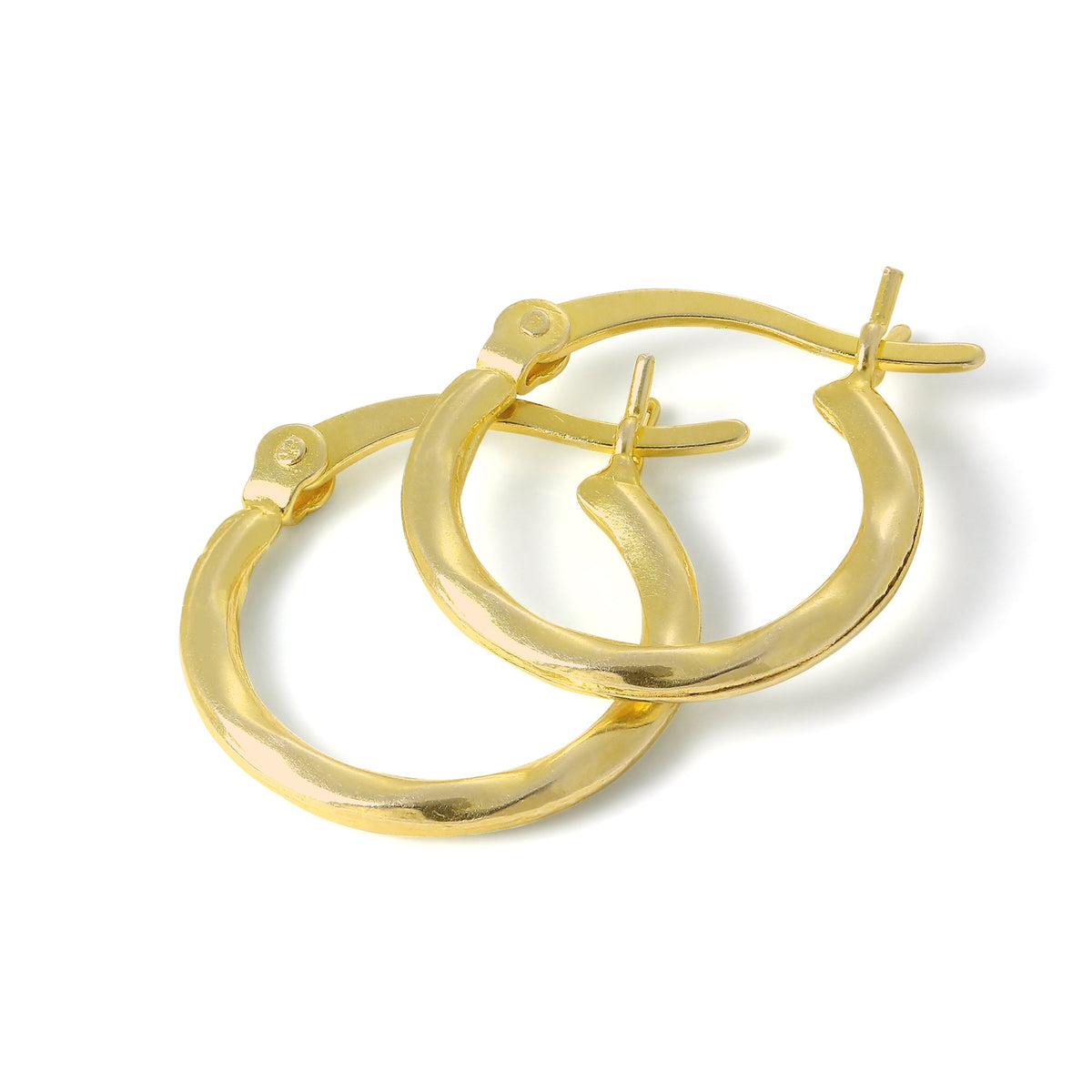 Boucles d'oreilles créoles en argent sterling plaqué or de 15 mm avec tube déformé