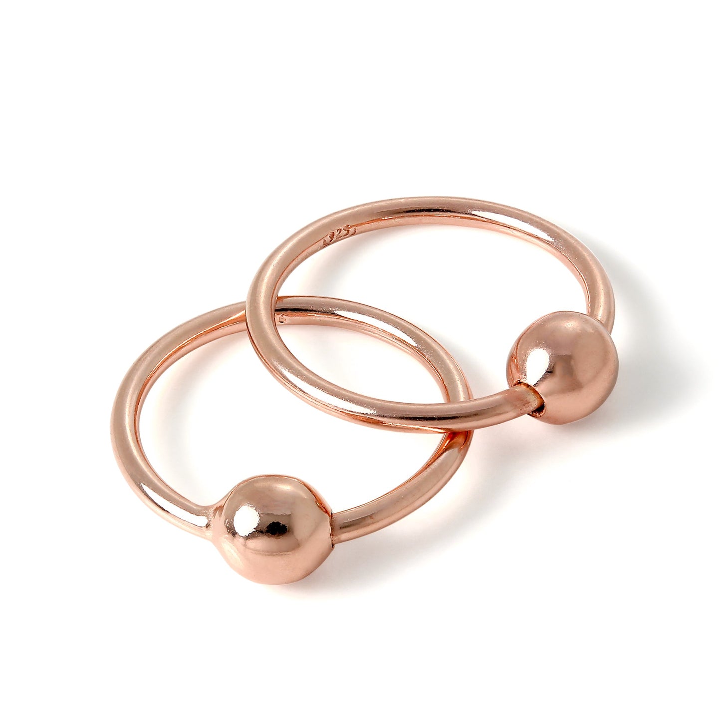 Boucles d'oreilles créoles dormeuses en argent sterling plaqué or rose de 15 mm avec perles de 4 mm