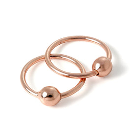Boucles d'oreilles créoles dormeuses en argent sterling plaqué or rose de 15 mm avec perles de 4 mm