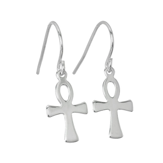 Boucles d'oreilles pendantes Ankh en argent sterling