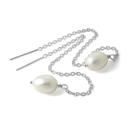 Boucles d'oreilles à chaîne en argent sterling et perles synthétiques