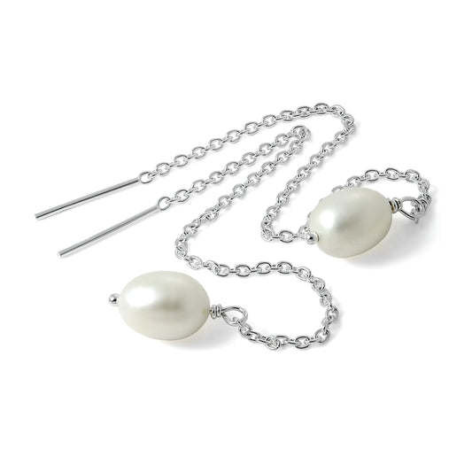 Boucles d'oreilles à chaîne en argent sterling et perles synthétiques