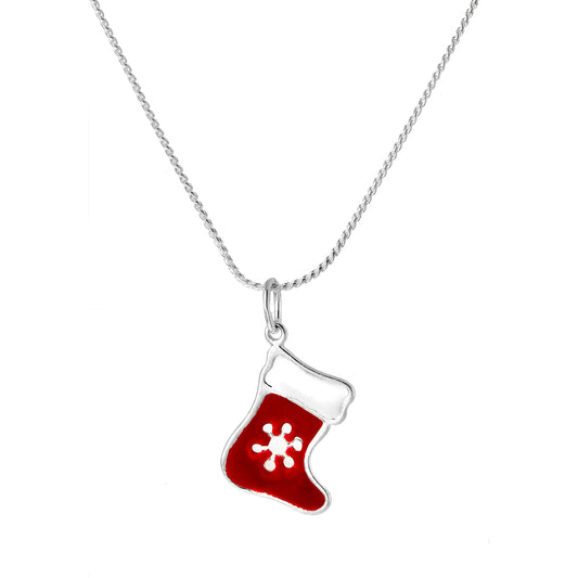 Collier pendentif bas de Noël rouge émaillé en argent sterling de 40 à 55 cm
