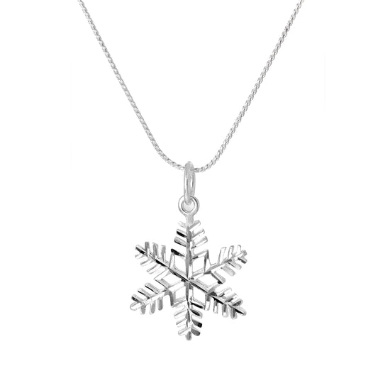 Grand collier avec pendentif flocon de neige en argent sterling, taille diamant, 40 à 55 cm