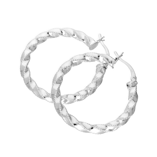 Grandes boucles d'oreilles créoles épaisses torsadées en argent sterling