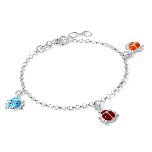 Bracelet à breloques coccinelle en argent sterling pour enfant
