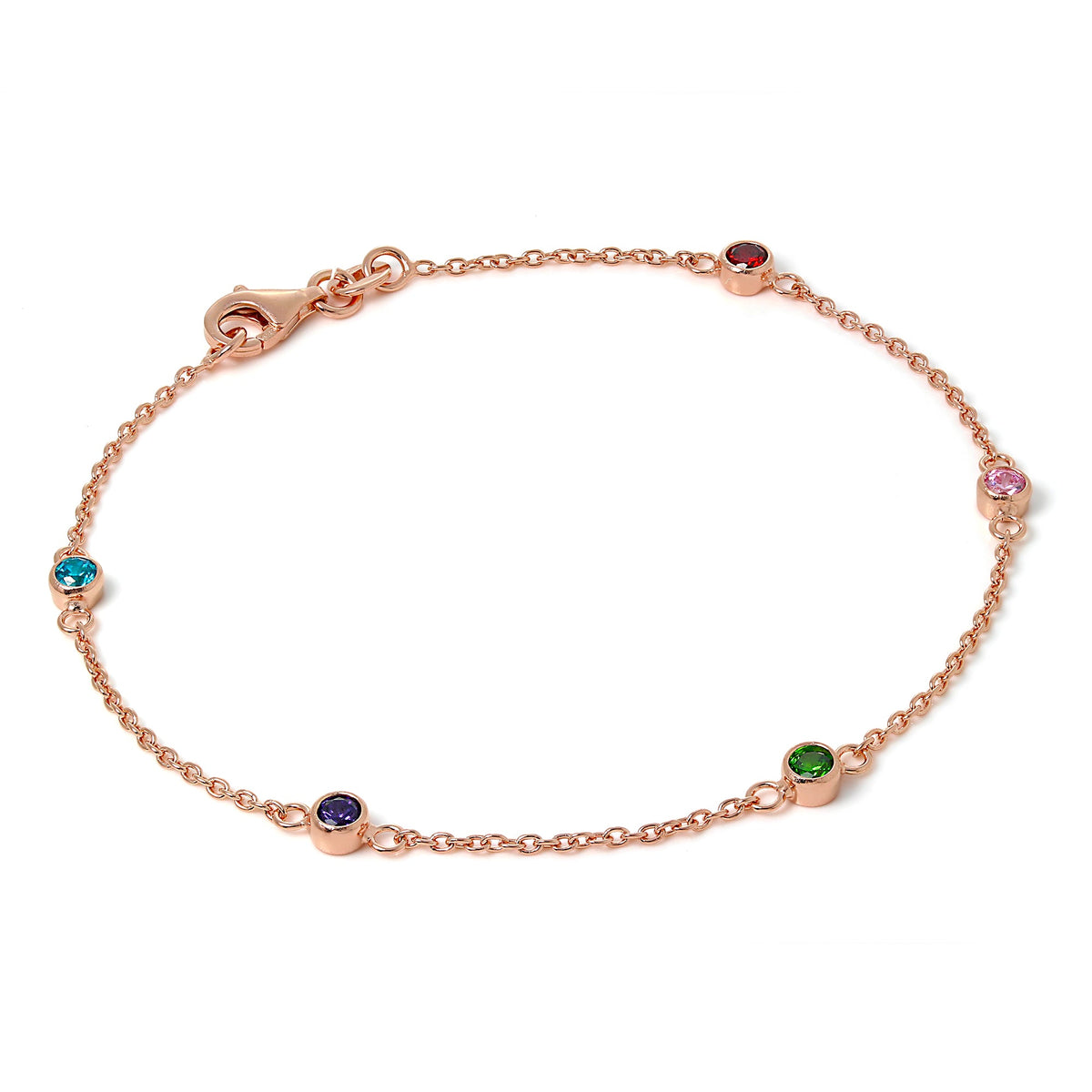 Bracelet Belcher en argent sterling plaqué or rose de 19 cm avec cristaux CZ de 4 mm