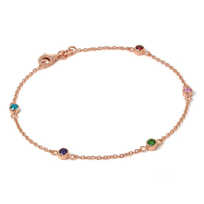 Bracelet Belcher en argent sterling plaqué or rose de 19 cm avec cristaux CZ de 4 mm