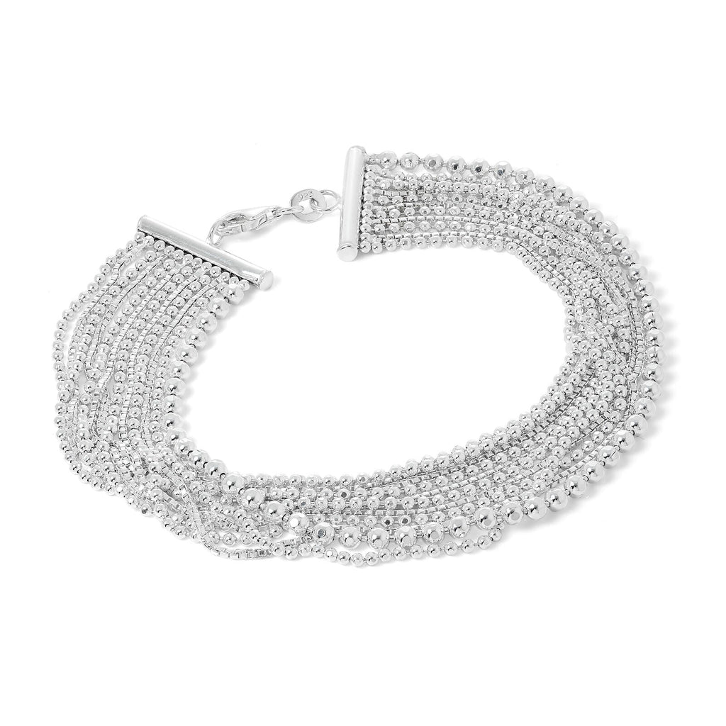 Bracelet manchette multirang en argent sterling, maille vénitienne et chaîne à billes