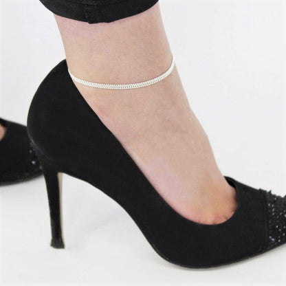 Chaîne de cheville simple en argent sterling avec triples perles de 1 mm