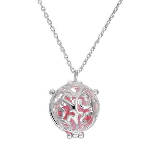 Médaillon sphérique en filigrane d'argent sterling avec cristal CZ rose
