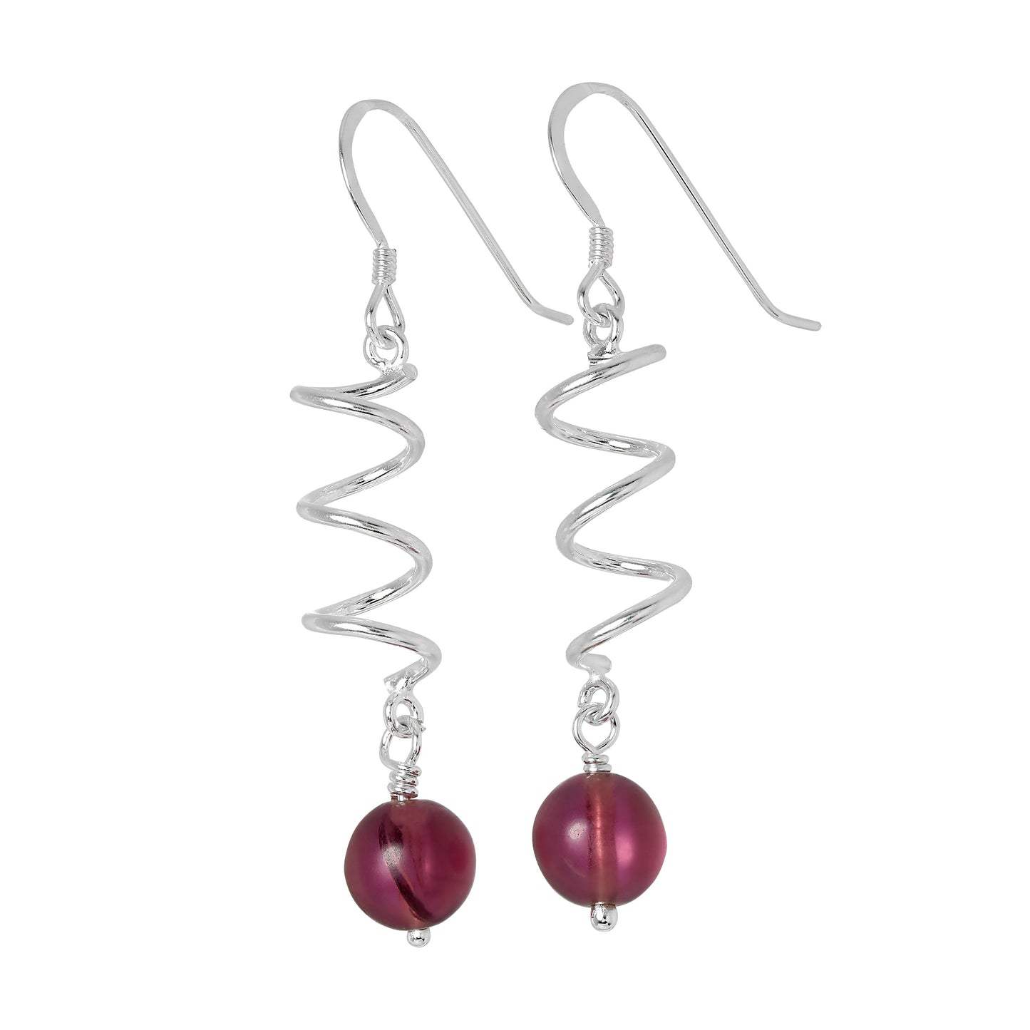Boucles d'oreilles pendantes torsadées en argent sterling et perles de verre améthyste