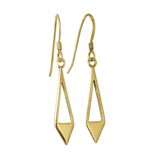 Boucles d'oreilles pendantes en argent sterling plaqué or en forme de diamant et de triangle ouvert