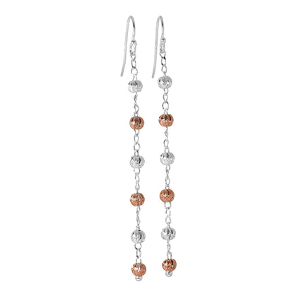 Boucles d'oreilles pendantes en argent sterling plaqué or rose avec perles et chaîne