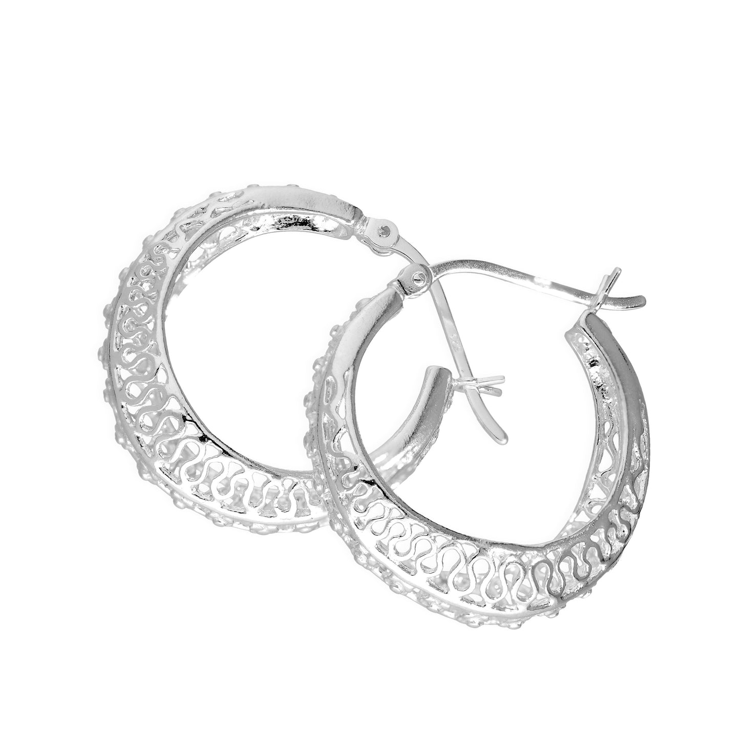 Boucles d'oreilles créoles épaisses à motifs en argent sterling